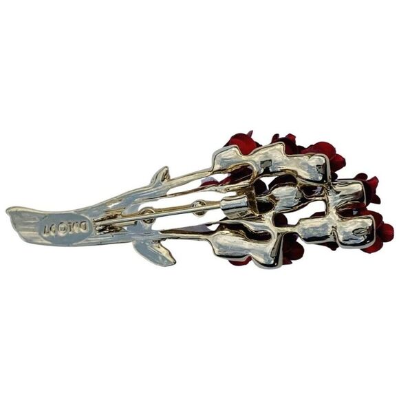 Vintage AVON Dozen Of Red Roses Bouquet Yellow Gold Tone Polished Brooch DM97 - Picture 5 of 6
